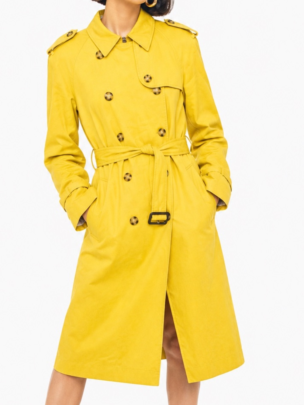 Perry Ellis Bright Yellow Double-Breasted Trench Coat Size 10 Coat - Picture 3 of 13